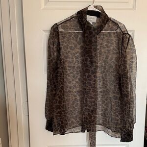 Anthropologie Brown Sheer Leopard Blouse
